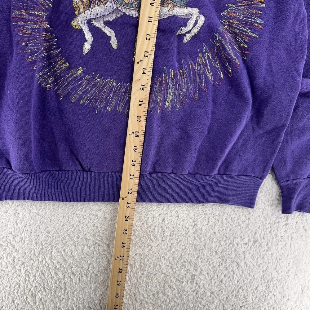 Vintage Carousel Horse Sweatshirt BOXY SHORT Medium Purple Crewneck 90s Made USA